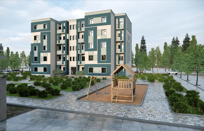 produce 3d housing design, unit apartment, cgi exterior render for presentation