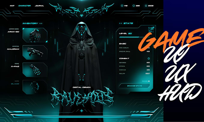 design mobile game UI UX, hud, game assets, android ios game graphics for unity