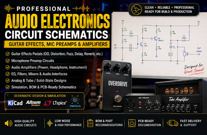 do audio electronics circuits schematics for guitar effects,mic preamp,amplifier