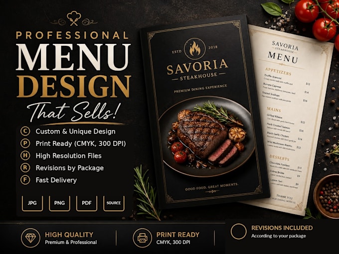 design a modern restaurant menu or price list