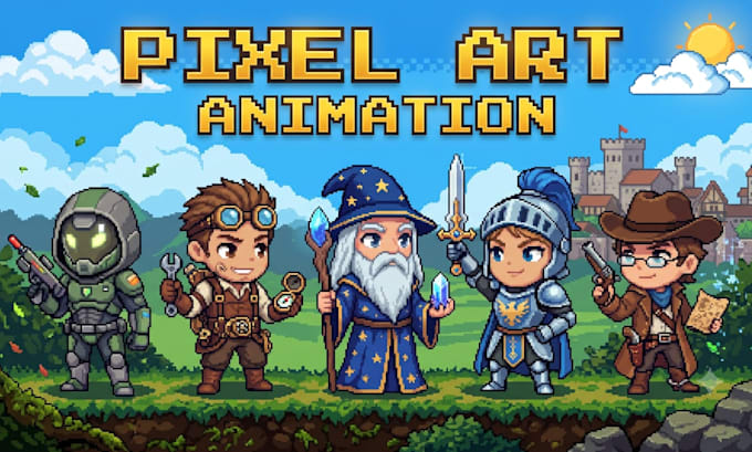 do pixel art animation, spritesheet, game art, indie game, game character