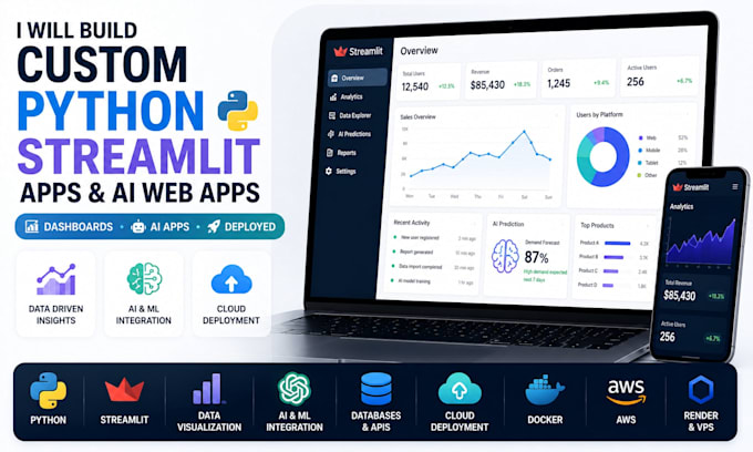 build custom python streamlit app dashboard and ai web application