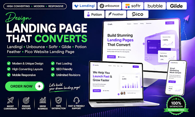 design landingi unbounce softr glide potion feather pico website landing page