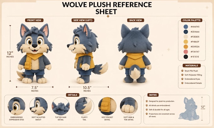 create a custom plush reference sheet for plush toy, stuffed animal or mascot