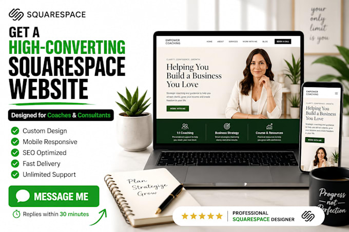 do a high converting squarespace 7 1 website design redesign