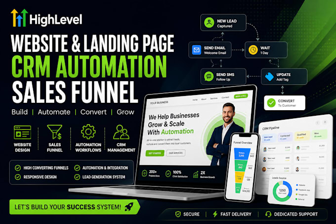design ghl landing page, funnel and workflow automation