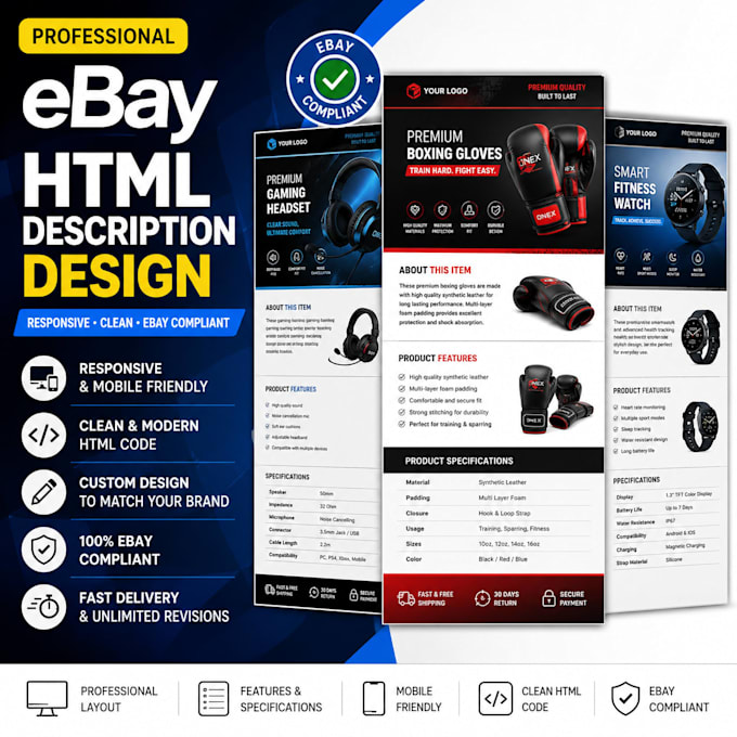 design a responsive ebay HTML listing template and product description