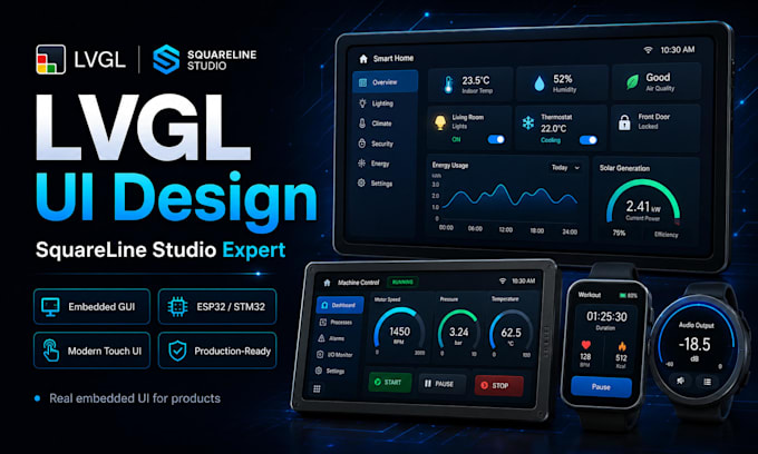design professional lvgl and squareline studio embedded UI