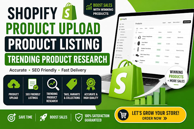 upload shopify products, create SEO product listings,