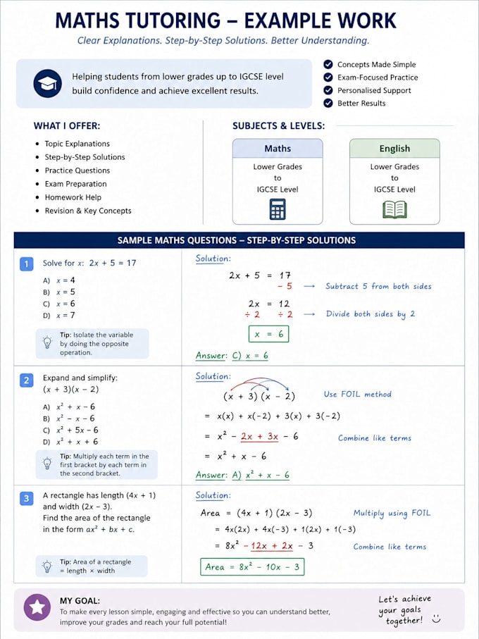 tutor maths and english up to igcse level