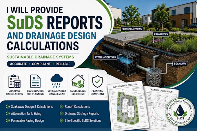 provide suds reports and drainage design calculations