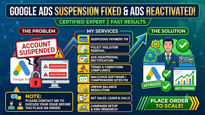 fix google ads account suspension, ads disapproval, verification, iptv, igaming