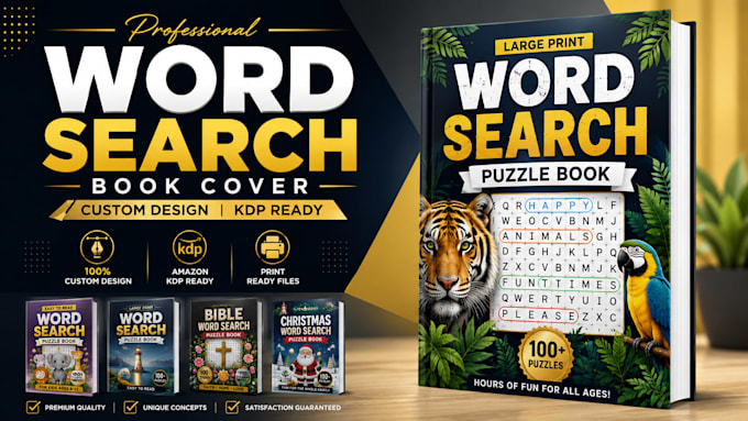 design a word search puzzle book cover for amazon KDP