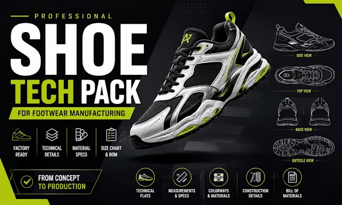 create shoe tech pack for footwear manufacturing