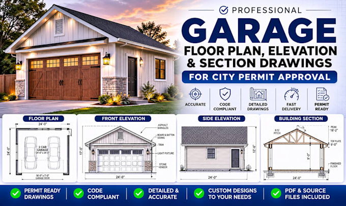 design a permit set detached garage new construction drawing