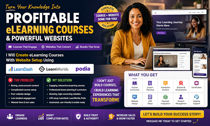create interactive lms course with website setup for tutorlms, talentlms, graphy
