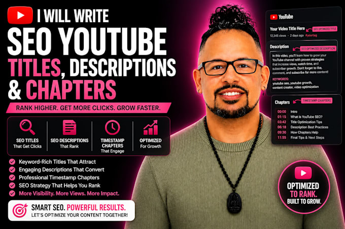 create SEO youtube titles, descriptions, and chapters