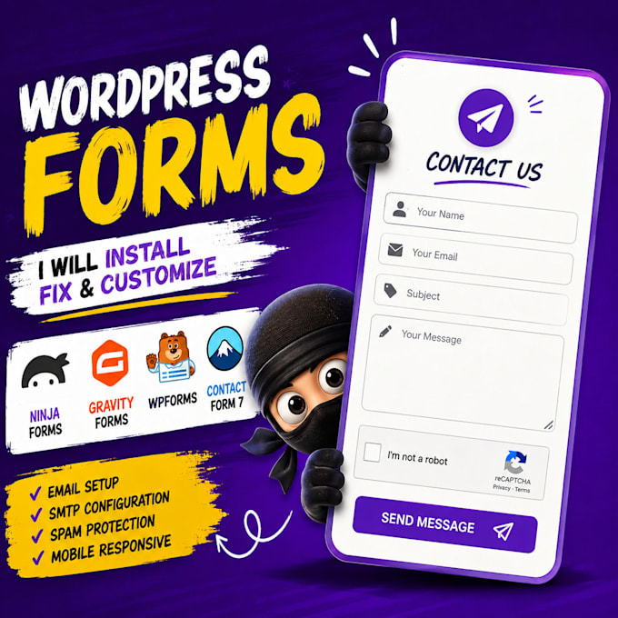 install or fix  custom ninja form, gravity form, wp form, and contact form 7