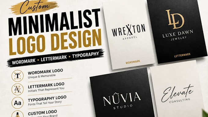design minimalist wordmark, lettermark, typography and custom logo