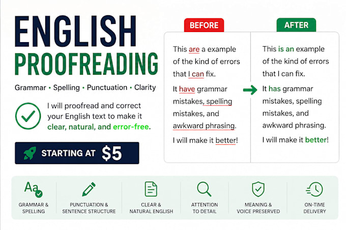 proofread and correct your english text
