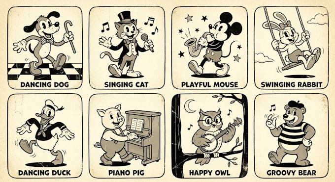 make a vintage cartoon rubber hose cartoon design