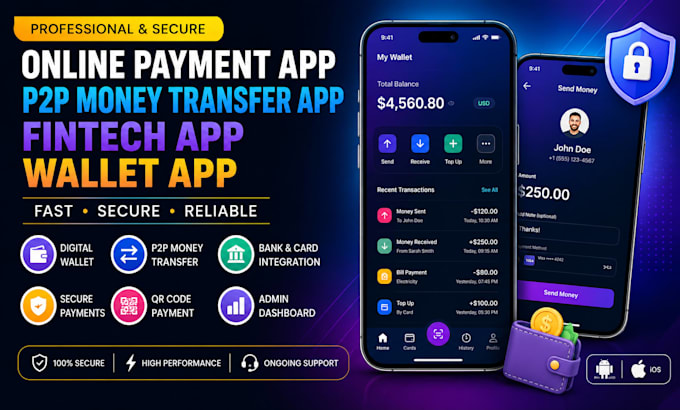 develop an online payment app, p2p money transfer app, fintech app, wallet app