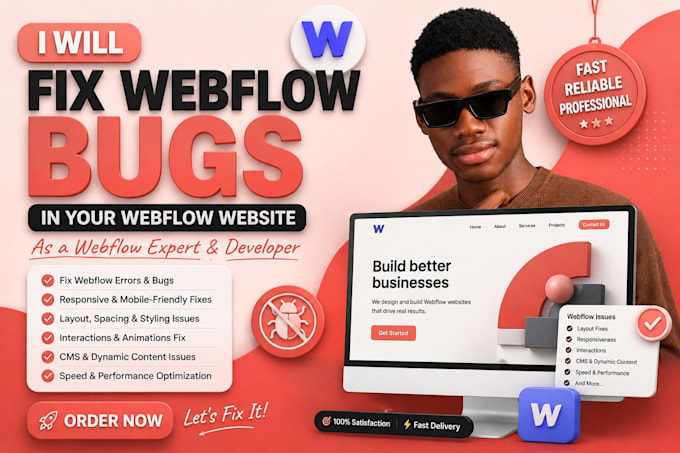 fix webflow bugs in your webflow website as a webflow expert, webflow developer