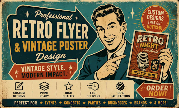 design a retro flyer, vintage poster or event flyer, vintage style