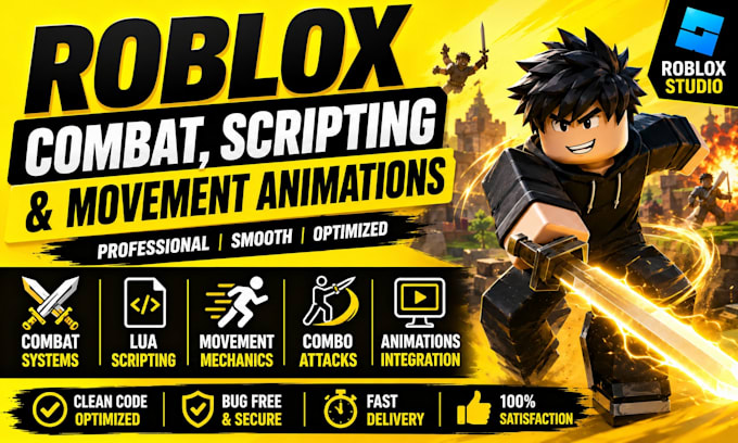create professional roblox combat system, lua scripts and movement animations