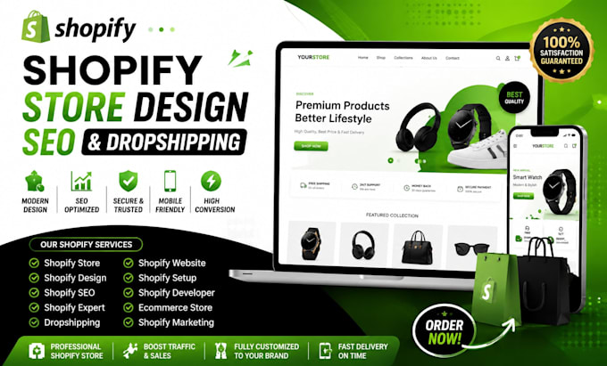bulid expert shopify store design SEO dropshipping website design development