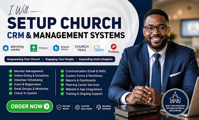 setup church crm planning center chms churchtrac breeze tithely realm pushpay