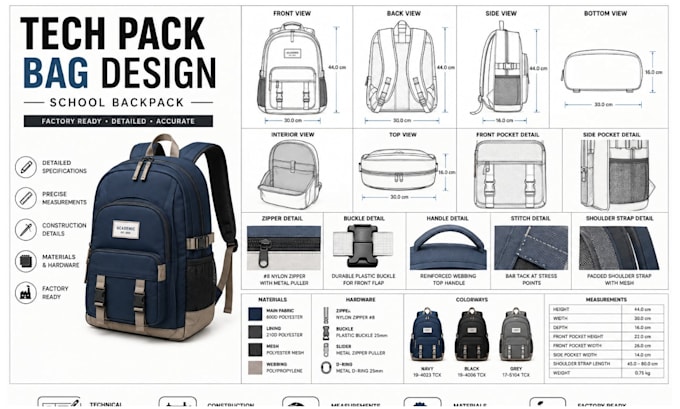 create bag tech pack handbag design duffle bag tote bag flat sketch for backpack