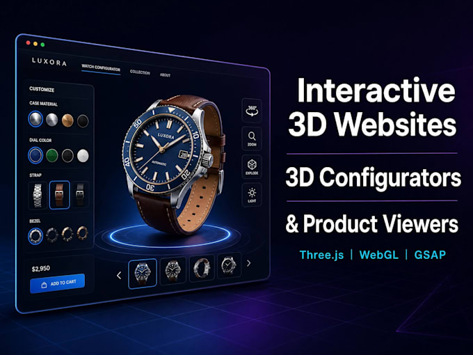 develop interactive 3d websites using three js, webgl, 3d product configuration