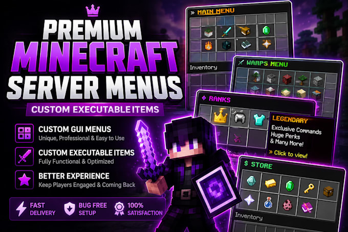 build premium minecraft server menus and custom executableitems