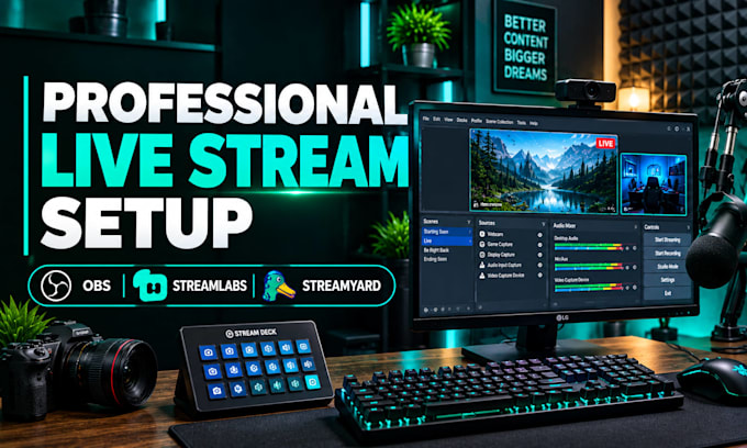 setup obs, streamlabs or streamyard for professional live streaming