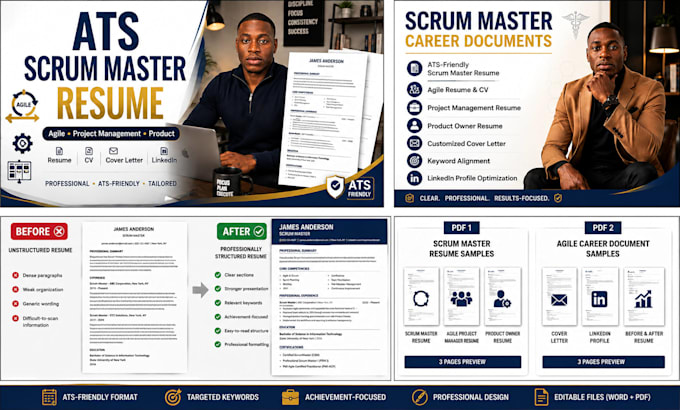 write an ats friendly scrum master and agile resume