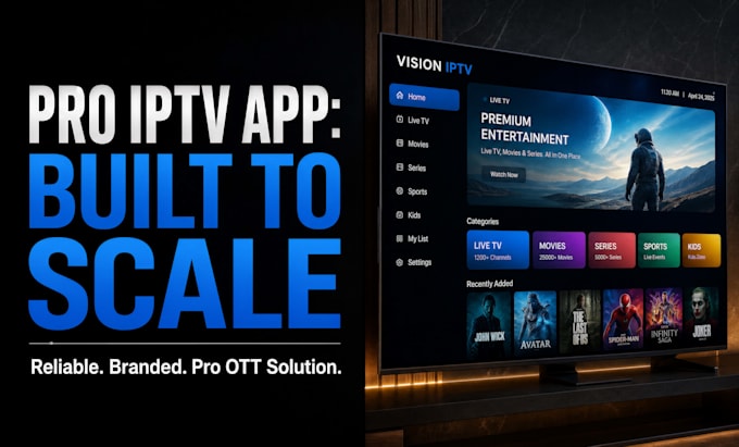 build your iptv app, ott app, streaming app for android TV, and smart TV app