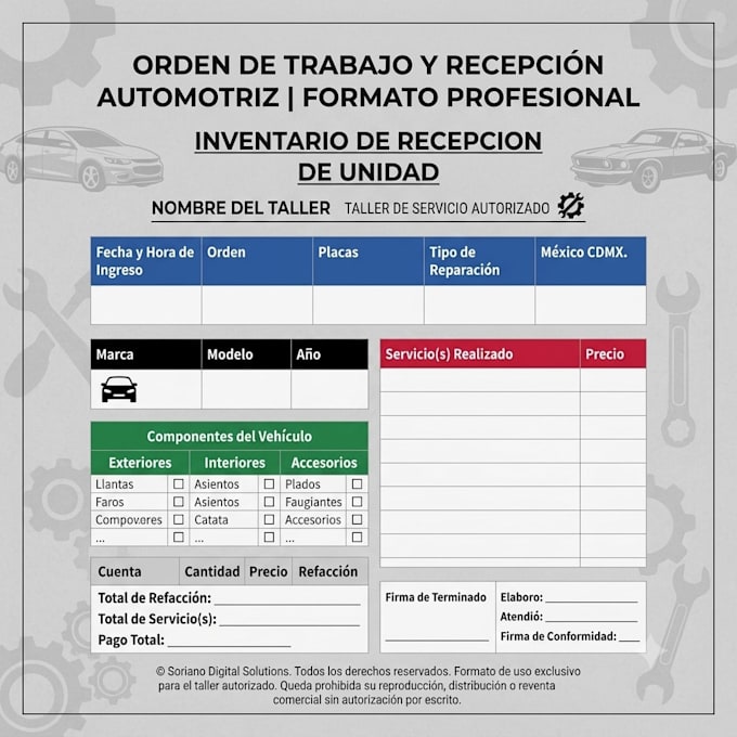 design a professional work order for your auto repair shop