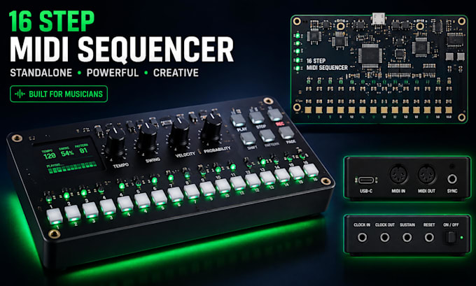design midi step sequencer pcb standalone midi seq hardware 16 step midi seq pcb