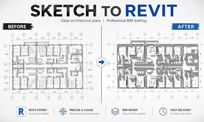 convert your sketch or autocad plan into a professional revit bim model