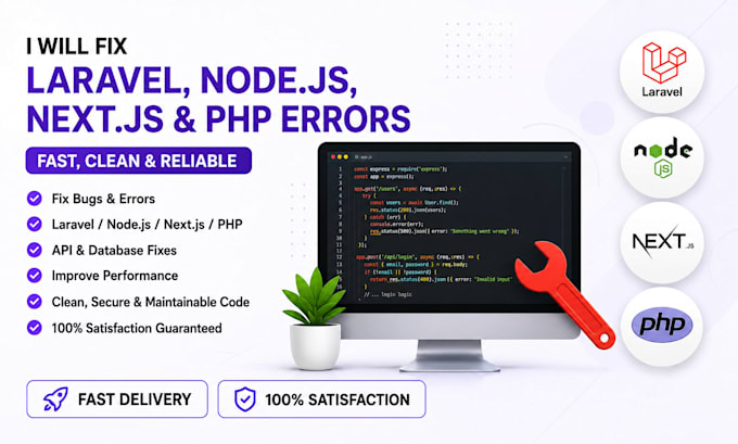fix laravel react nodejs PHP and javascript bugs quickly