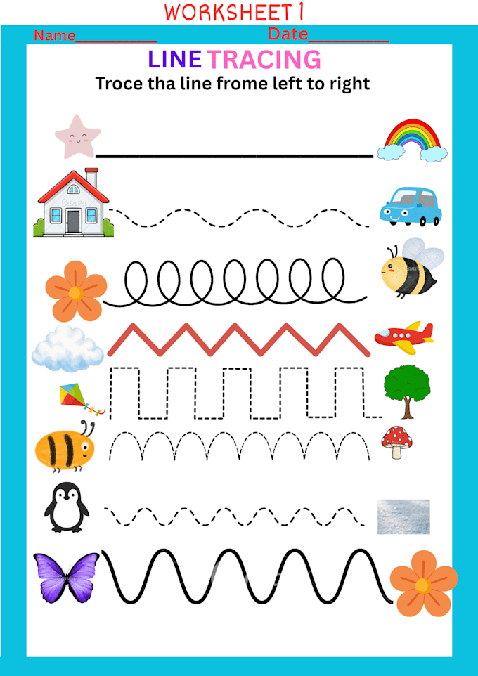 create printable tracing worksheet for preschool and