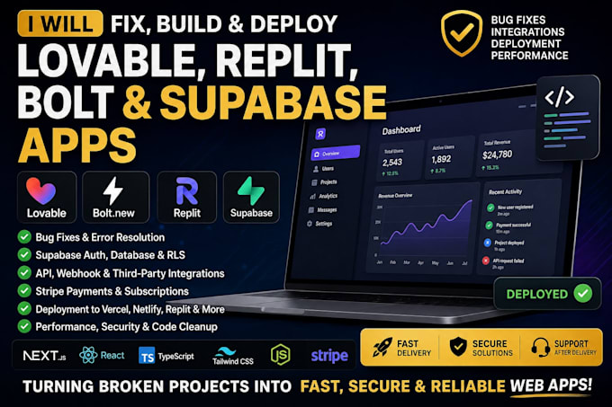 fix build deploy lovable, replit, bolt and supabase ai apps API automation aws