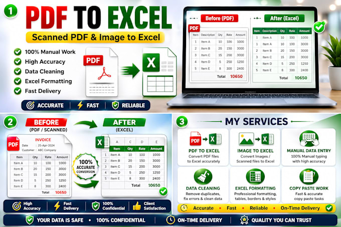 convert pdf, scanned pdf, image to excel manually