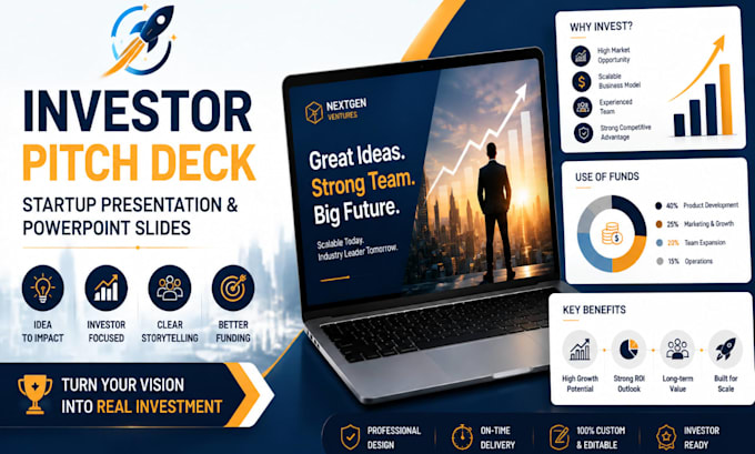 create investor pitch deck, startup presentation and powerpoint slides