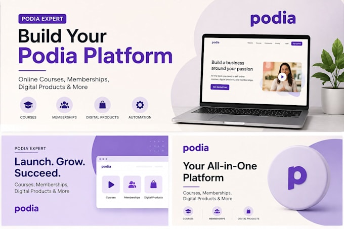 design professional podia website podia website redesign podia setup expert SEO