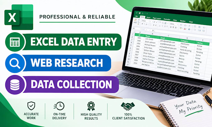 l will do excel data entry, web research and data collection