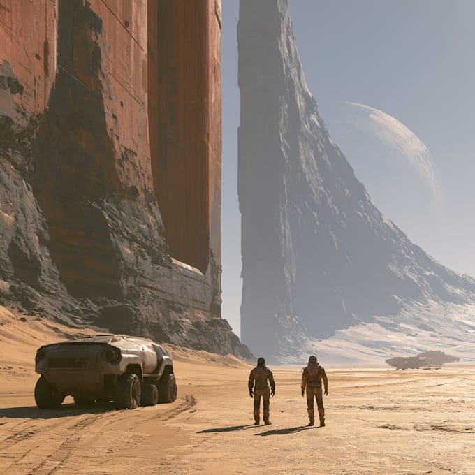 create cinematic space art and sci fi environment illustration