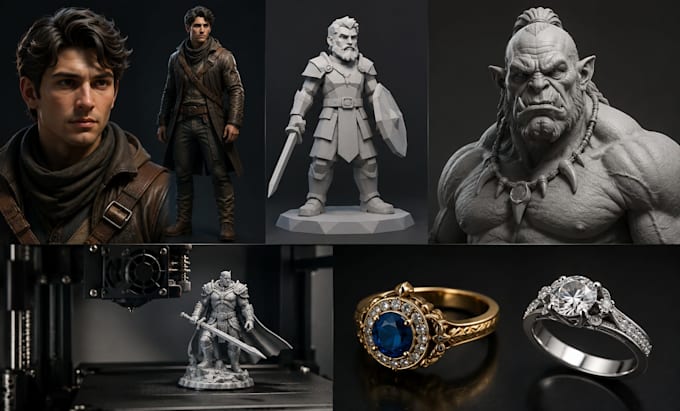 do a 3d character model, low poly model, sculpting, 3d printing, jewelry design