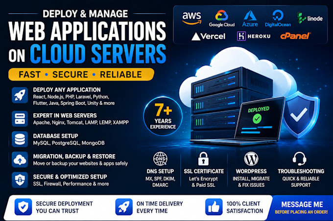 deploy your websites on AWS, azure cloud, digital ocean and google cloud